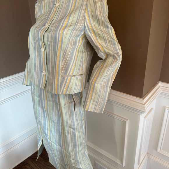 VINTAGE Salvatore Ferragamo 100% Linen Striped Skirt Set Multicolored Sz 10 - Picture 4 of 9